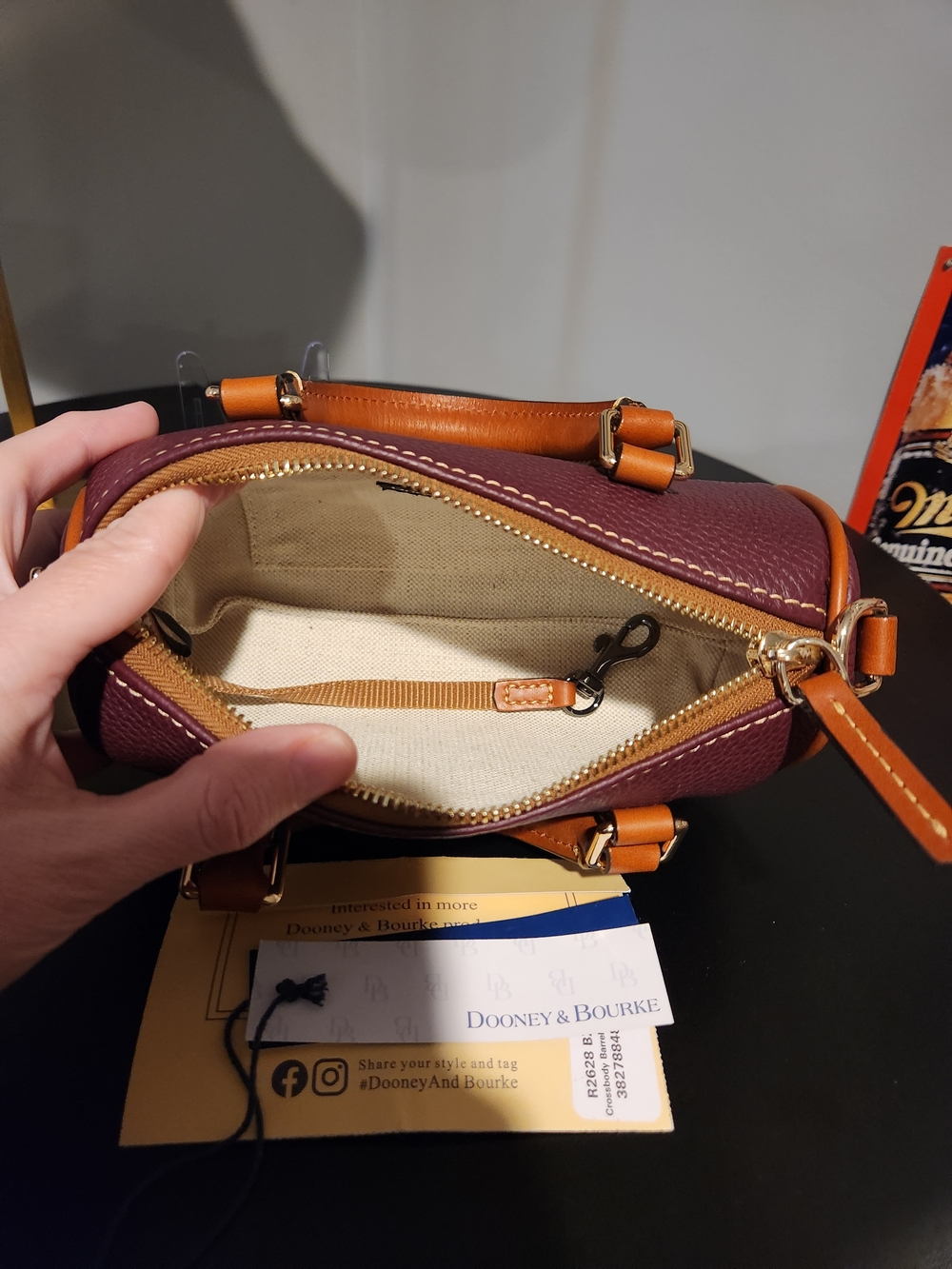 Dooney & Bourke Mini Barrel Crossbody Bordeaux Leather (R2628 BX) - Picture 7 of 10